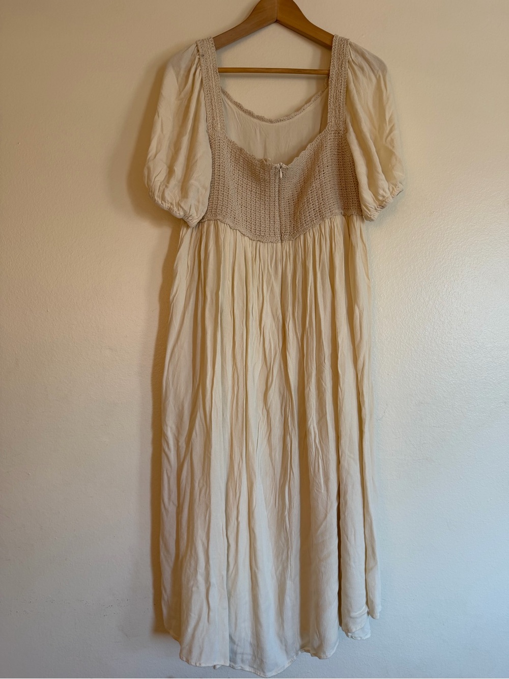 Cream Puff-Sleeve Crochet Bodice Maxi Dress Cottagecore Peasant dress - Picture 3 of 9